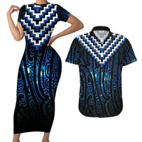 New Zealand Matariki Couples Matching Short Sleeve Bodycon Dress and Hawaiian Shirt Galaxy Poutama Motifs