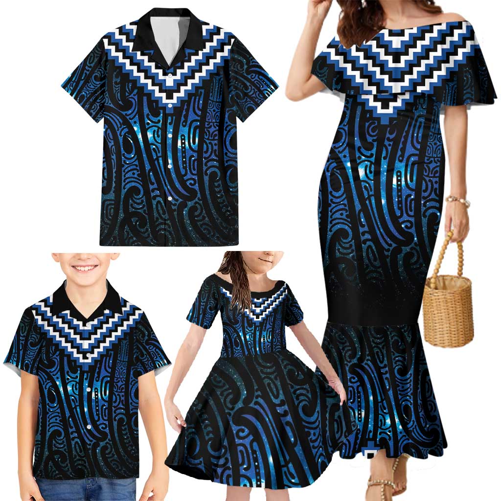 New Zealand Matariki Family Matching Mermaid Dress and Hawaiian Shirt Galaxy Poutama Motifs