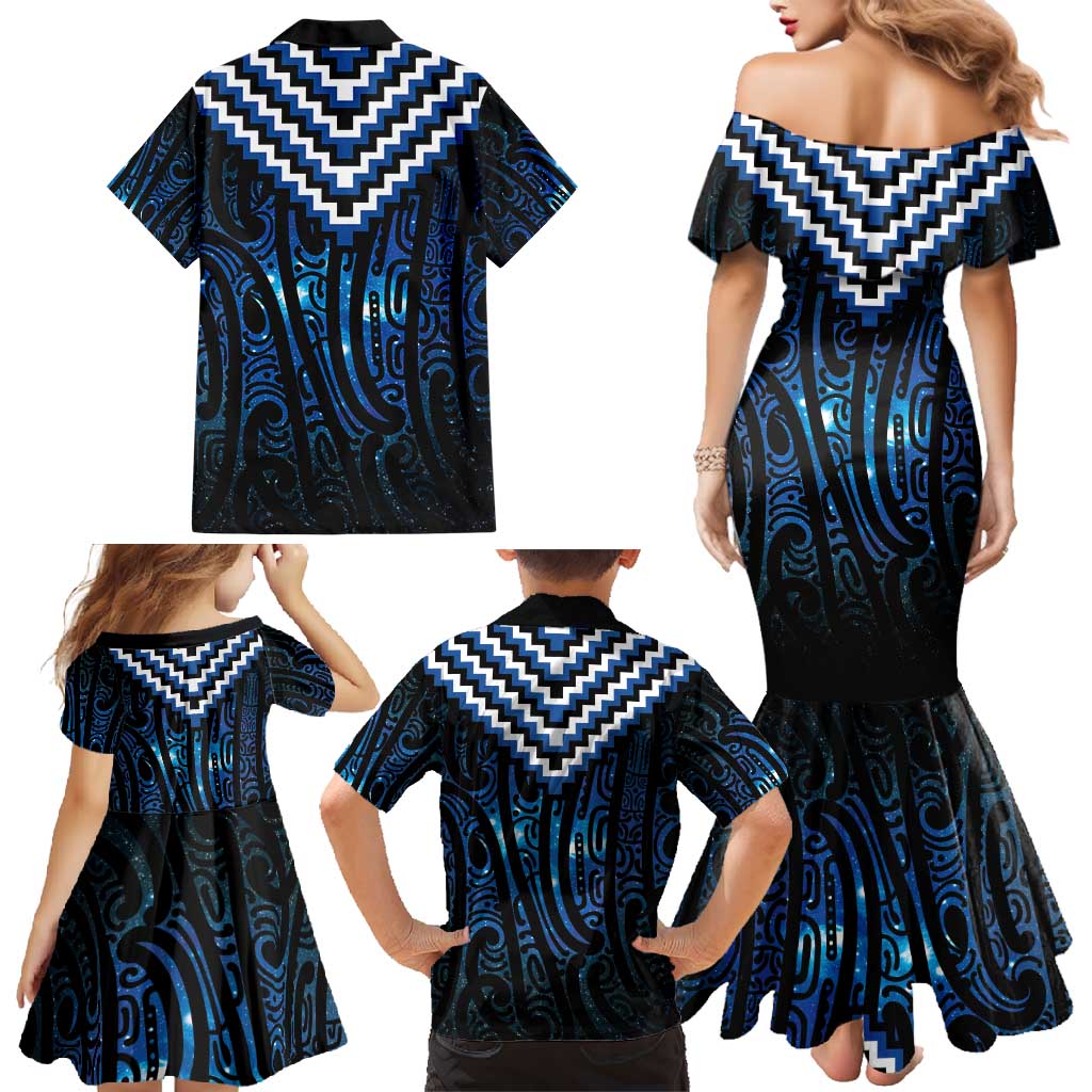 New Zealand Matariki Family Matching Mermaid Dress and Hawaiian Shirt Galaxy Poutama Motifs