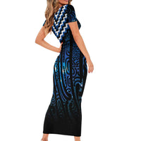 New Zealand Matariki Family Matching Short Sleeve Bodycon Dress and Hawaiian Shirt Galaxy Poutama Motifs