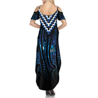 New Zealand Matariki Family Matching Summer Maxi Dress and Hawaiian Shirt Galaxy Poutama Motifs