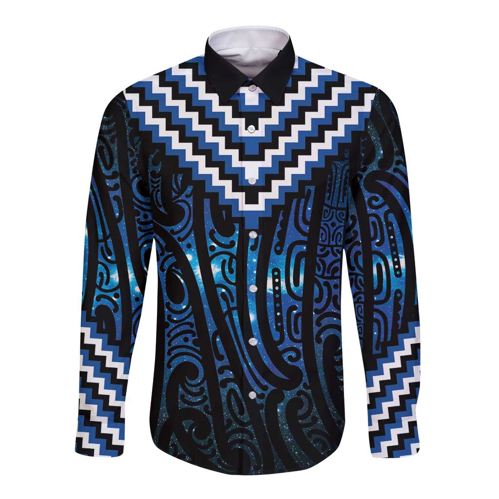 New Zealand Matariki Long Sleeve Button Shirt Galaxy Poutama Motifs