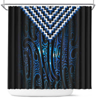 New Zealand Matariki Shower Curtain Galaxy Poutama Motifs LT7 Blue - Polynesian Pride