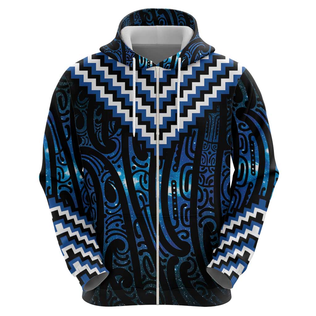 New Zealand Matariki Zip Hoodie Galaxy Poutama Motifs