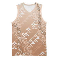 Hawaii Beige Kapa Basketball Jersey Vintage 'Ohe Kāpala Motifs Mix Plumeria Leis