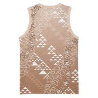 Hawaii Beige Kapa Basketball Jersey Vintage 'Ohe Kāpala Motifs Mix Plumeria Leis