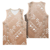 Hawaii Beige Kapa Basketball Jersey Vintage 'Ohe Kāpala Motifs Mix Plumeria Leis