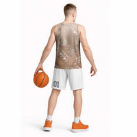Hawaii Beige Kapa Basketball Jersey Vintage 'Ohe Kāpala Motifs Mix Plumeria Leis