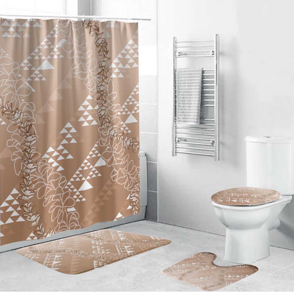 Hawaii Beige Kapa Bathroom Set Vintage 'Ohe Kāpala Motifs Mix Plumeria Leis