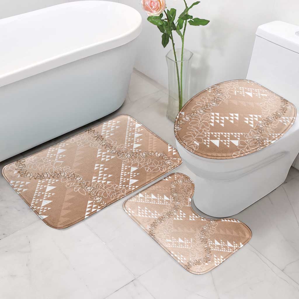 Hawaii Beige Kapa Bathroom Set Vintage 'Ohe Kāpala Motifs Mix Plumeria Leis