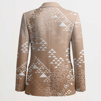 Hawaii Beige Kapa Blazer Vintage 'Ohe Kāpala Motifs Mix Plumeria Leis LT7 - Polynesian Pride