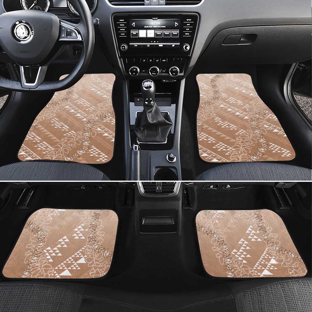 Hawaii Beige Kapa Car Mats Vintage 'Ohe Kāpala Motifs Mix Plumeria Leis