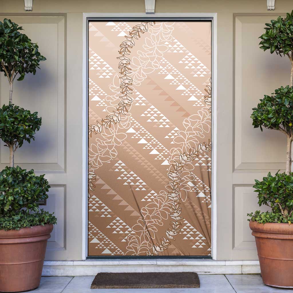 Hawaii Beige Kapa Door Cover Vintage 'Ohe Kāpala Motifs Mix Plumeria Leis
