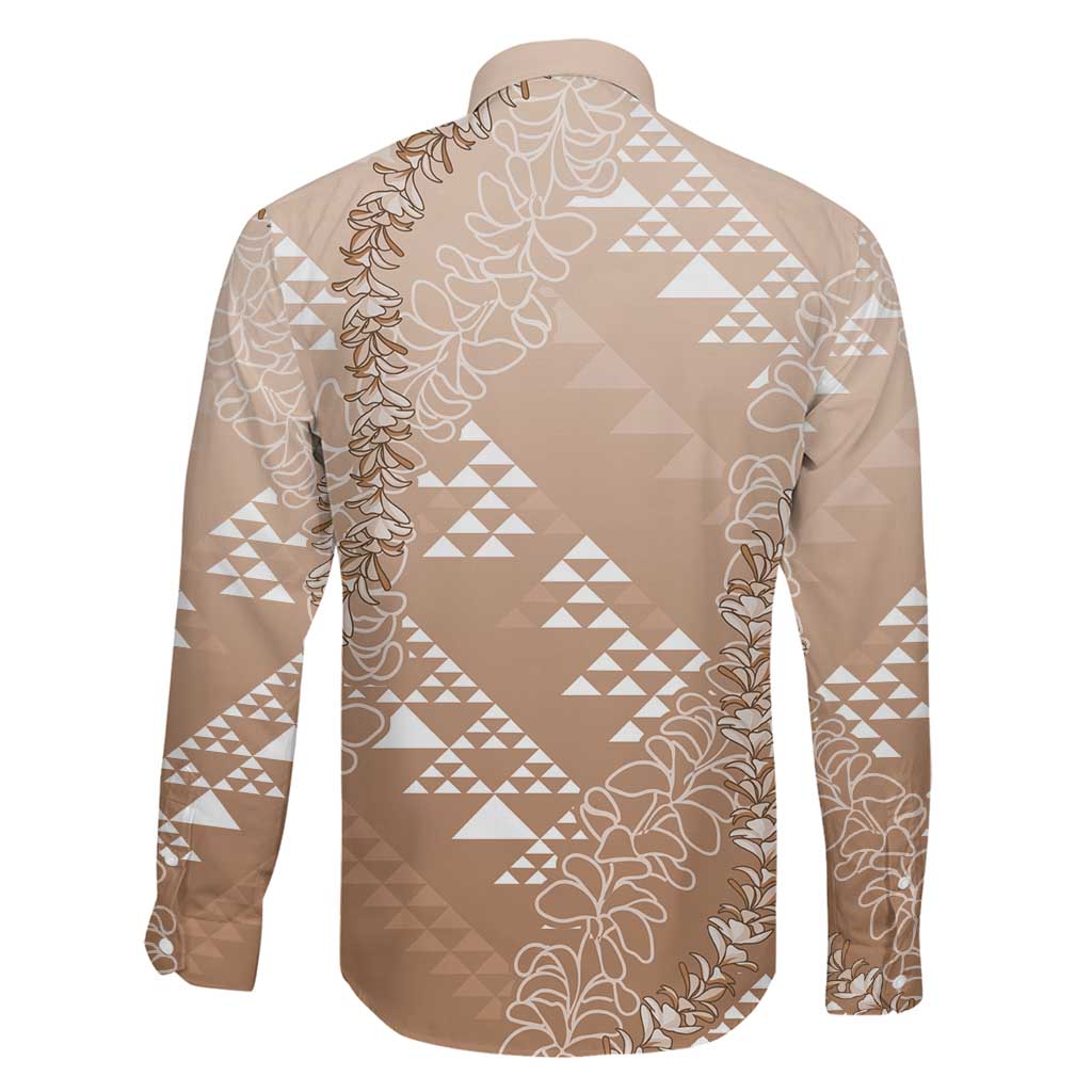 Hawaii Beige Kapa Family Matching Off Shoulder Short Dress and Hawaiian Shirt Vintage 'Ohe Kāpala Motifs Mix Plumeria Leis