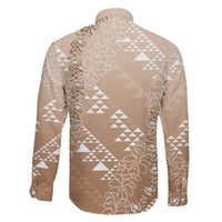 Hawaii Beige Kapa Family Matching Off Shoulder Short Dress and Hawaiian Shirt Vintage 'Ohe Kāpala Motifs Mix Plumeria Leis