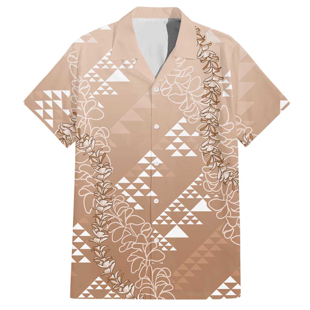 Hawaii Beige Kapa Hawaiian Shirt Vintage 'Ohe Kāpala Motifs Mix Plumeria Leis