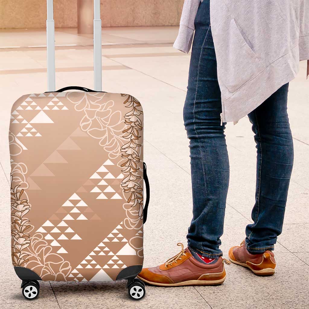 Hawaii Beige Kapa Luggage Cover Vintage 'Ohe Kāpala Motifs Mix Plumeria Leis