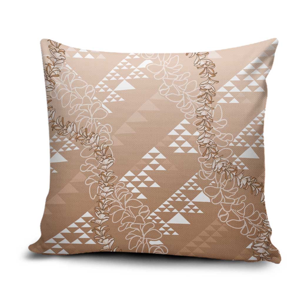 Hawaii Beige Kapa Pillow Cover Vintage 'Ohe Kāpala Motifs Mix Plumeria Leis