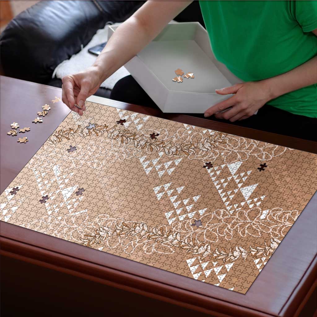 Hawaii Beige Kapa Puzzle Vintage 'Ohe Kāpala Motifs Mix Plumeria Leis LT7 - Polynesian Pride