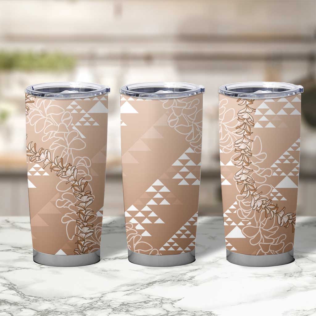 Hawaii Beige Kapa Tumbler Cup Vintage 'Ohe Kāpala Motifs Mix Plumeria Leis