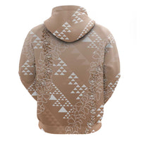 Hawaii Beige Kapa Zip Hoodie Vintage 'Ohe Kāpala Motifs Mix Plumeria Leis LT7 - Polynesian Pride