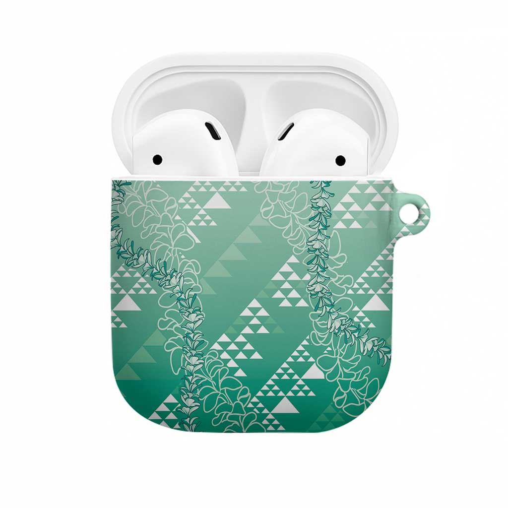 Hawaii Jade Green Kapa AirPods Case Vintage 'Ohe Kāpala Motifs Mix Plumeria Leis