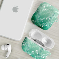 Hawaii Jade Green Kapa AirPods Case Vintage 'Ohe Kāpala Motifs Mix Plumeria Leis