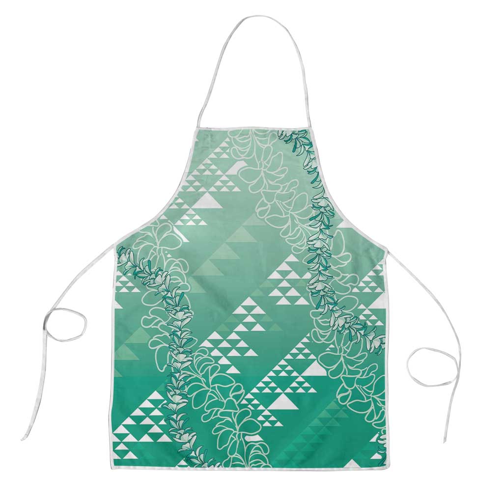 Hawaii Jade Green Kapa Apron Vintage 'Ohe Kāpala Motifs Mix Plumeria Leis