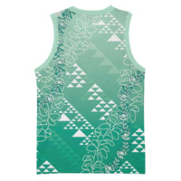 Hawaii Jade Green Kapa Basketball Jersey Vintage 'Ohe Kāpala Motifs Mix Plumeria Leis