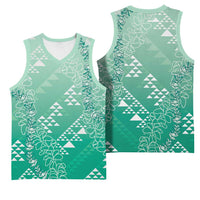 Hawaii Jade Green Kapa Basketball Jersey Vintage 'Ohe Kāpala Motifs Mix Plumeria Leis