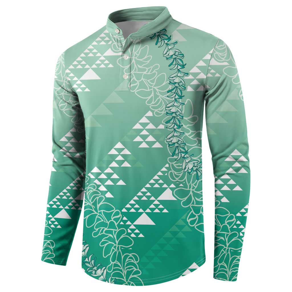 Hawaii Jade Green Kapa Button Sweatshirt Vintage 'Ohe Kāpala Motifs Mix Plumeria Leis LT7 - Polynesian Pride