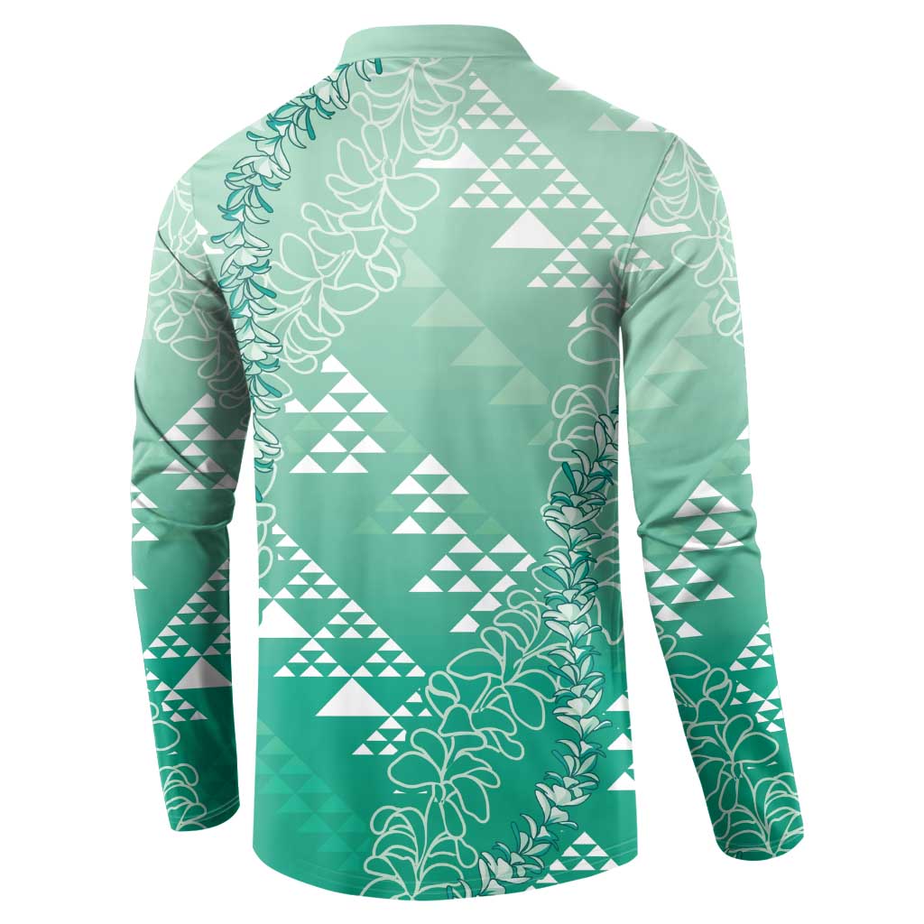 Hawaii Jade Green Kapa Button Sweatshirt Vintage 'Ohe Kāpala Motifs Mix Plumeria Leis LT7 - Polynesian Pride