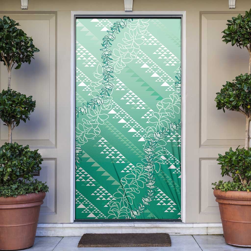 Hawaii Jade Green Kapa Door Cover Vintage 'Ohe Kāpala Motifs Mix Plumeria Leis