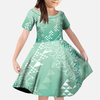 Hawaii Jade Green Kapa Family Matching Puletasi and Hawaiian Shirt Vintage 'Ohe Kāpala Motifs Mix Plumeria Leis LT7 Daughter's Dress Jade Green - Polynesian Pride