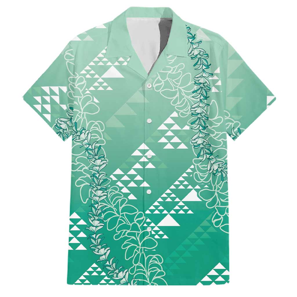 Hawaii Jade Green Kapa Family Matching Puletasi and Hawaiian Shirt Vintage 'Ohe Kāpala Motifs Mix Plumeria Leis LT7 Dad's Shirt - Short Sleeve Jade Green - Polynesian Pride