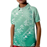 Hawaii Jade Green Kapa Kid Polo Shirt Vintage 'Ohe Kāpala Motifs Mix Plumeria Leis