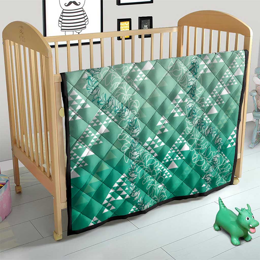 Hawaii Jade Green Kapa Quilt Vintage 'Ohe Kāpala Motifs Mix Plumeria Leis