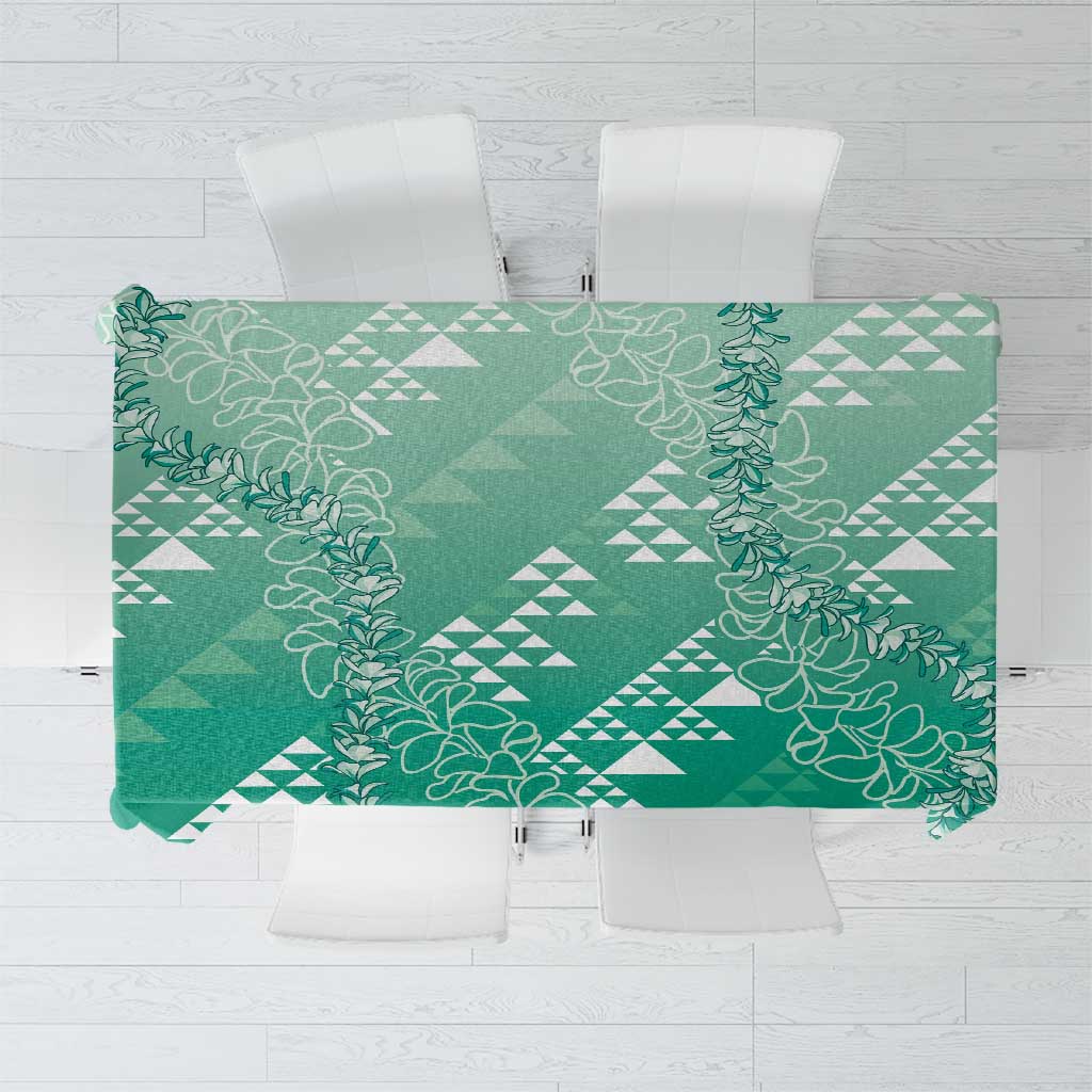 Hawaii Jade Green Kapa Tablecloth Vintage 'Ohe Kāpala Motifs Mix Plumeria Leis LT7 Jade Green - Polynesian Pride