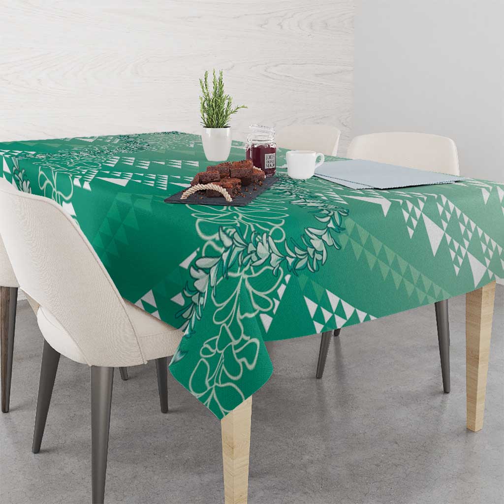 Hawaii Jade Green Kapa Tablecloth Vintage 'Ohe Kāpala Motifs Mix Plumeria Leis LT7 - Polynesian Pride