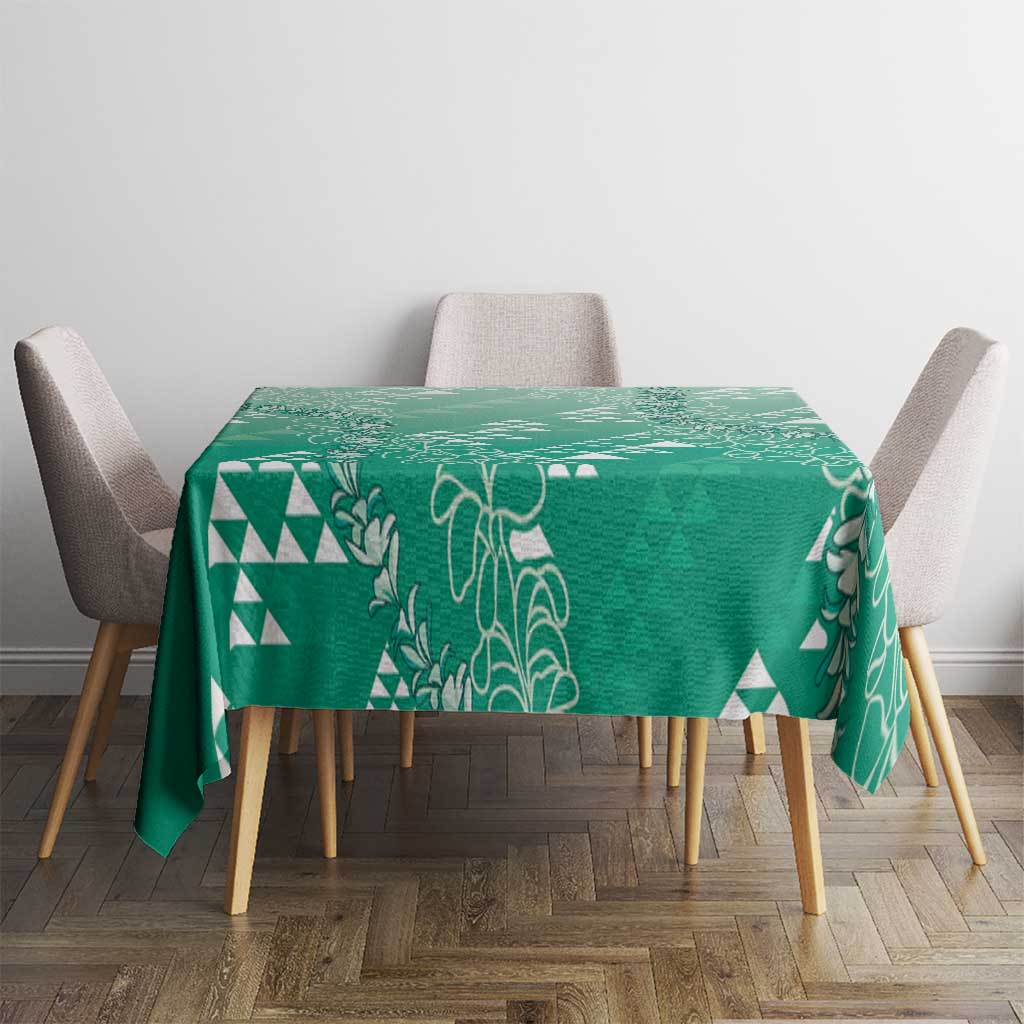 Hawaii Jade Green Kapa Tablecloth Vintage 'Ohe Kāpala Motifs Mix Plumeria Leis LT7 - Polynesian Pride