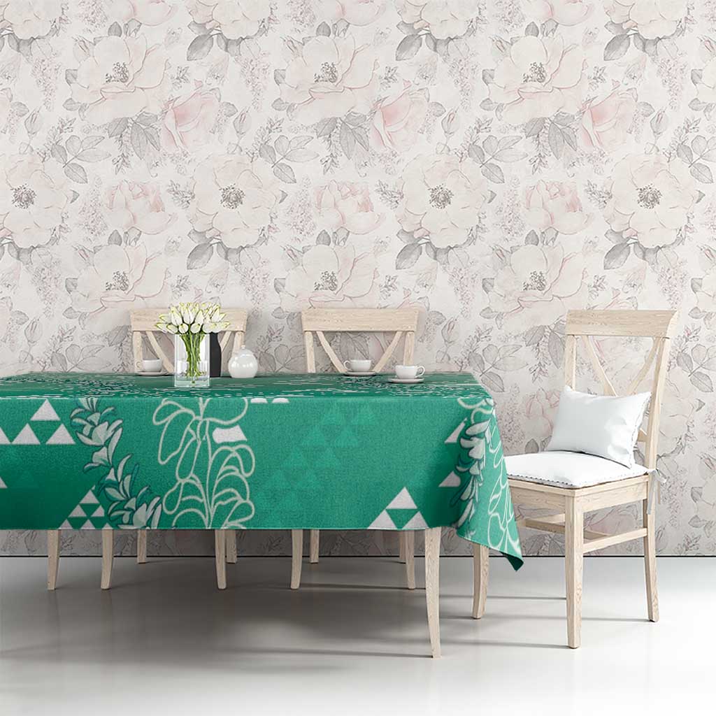 Hawaii Jade Green Kapa Tablecloth Vintage 'Ohe Kāpala Motifs Mix Plumeria Leis LT7 - Polynesian Pride
