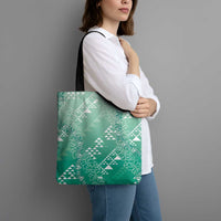 Hawaii Jade Green Kapa Tote Bag Vintage 'Ohe Kāpala Motifs Mix Plumeria Leis