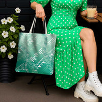 Hawaii Jade Green Kapa Tote Bag Vintage 'Ohe Kāpala Motifs Mix Plumeria Leis