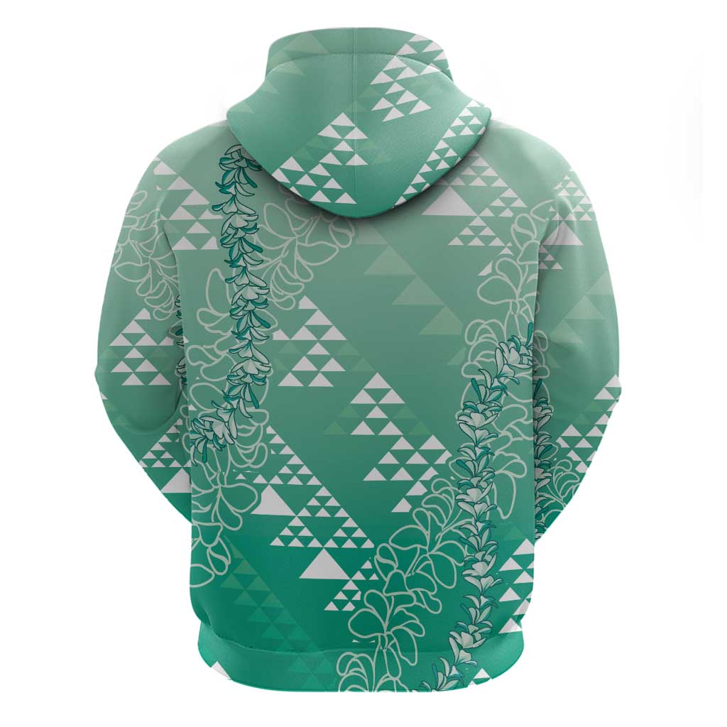 Hawaii Jade Green Kapa Zip Hoodie Vintage 'Ohe Kāpala Motifs Mix Plumeria Leis