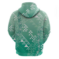 Hawaii Jade Green Kapa Zip Hoodie Vintage 'Ohe Kāpala Motifs Mix Plumeria Leis