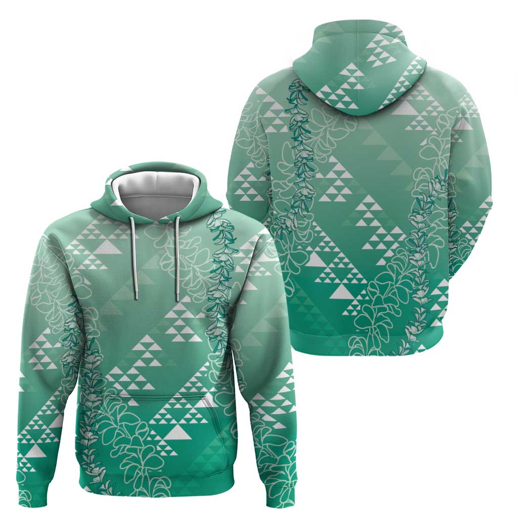 Hawaii Jade Green Kapa Zip Hoodie Vintage 'Ohe Kāpala Motifs Mix Plumeria Leis