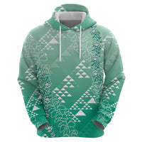 Hawaii Jade Green Kapa Zip Hoodie Vintage 'Ohe Kāpala Motifs Mix Plumeria Leis