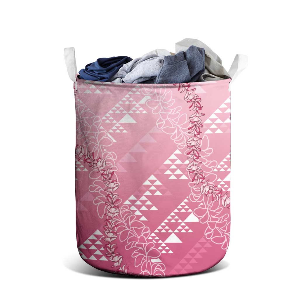 Hawaii Rose Pink Kapa Laundry Basket Vintage 'Ohe Kāpala Motifs Mix Plumeria Leis