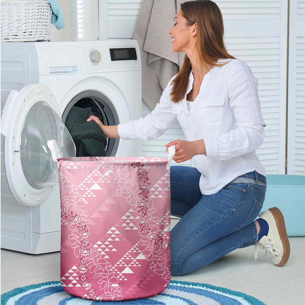 Hawaii Rose Pink Kapa Laundry Basket Vintage 'Ohe Kāpala Motifs Mix Plumeria Leis