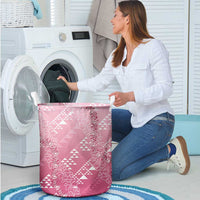 Hawaii Rose Pink Kapa Laundry Basket Vintage 'Ohe Kāpala Motifs Mix Plumeria Leis
